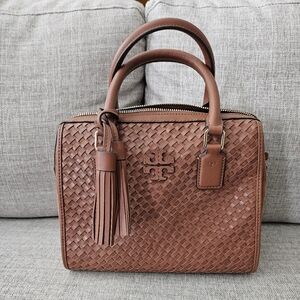 Tory Burch Brown Woven Leather Satchel